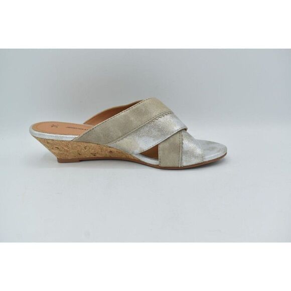 Johnston & Murphy Womens Size 8 Marlena Cross Strap Silver Gold Slip On Sandals